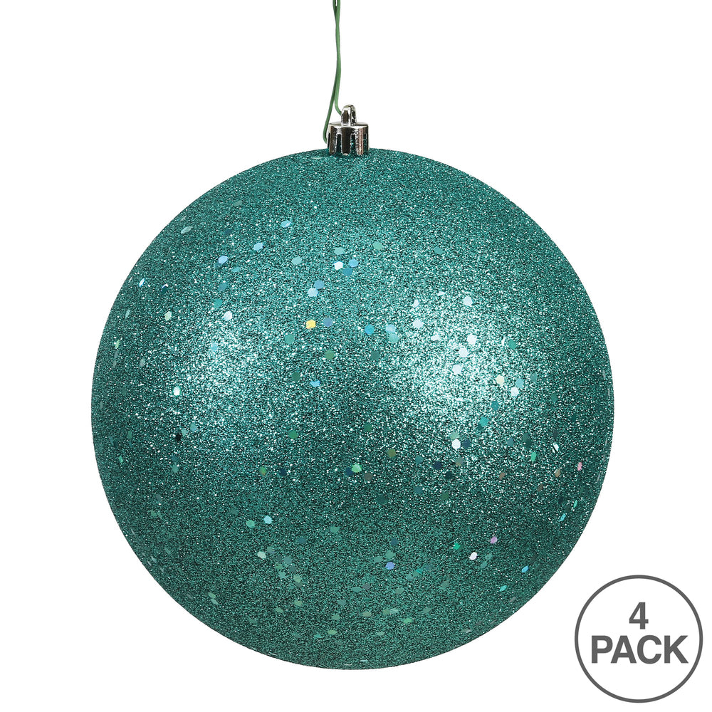 6" Shatterproof Ball Ornament - Teal - Sequin - Bag of 4 — view 3