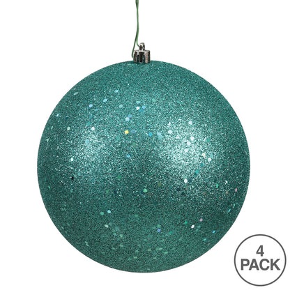 6" Shatterproof Ball Ornament - Teal - Sequin - Bag of 4 — view 3