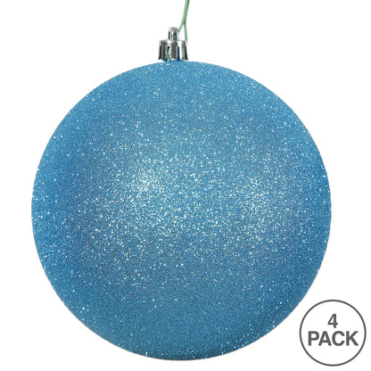 6" Shatterproof Ball Ornament - Turquoise - Glitter - Bag of 4 — view 3