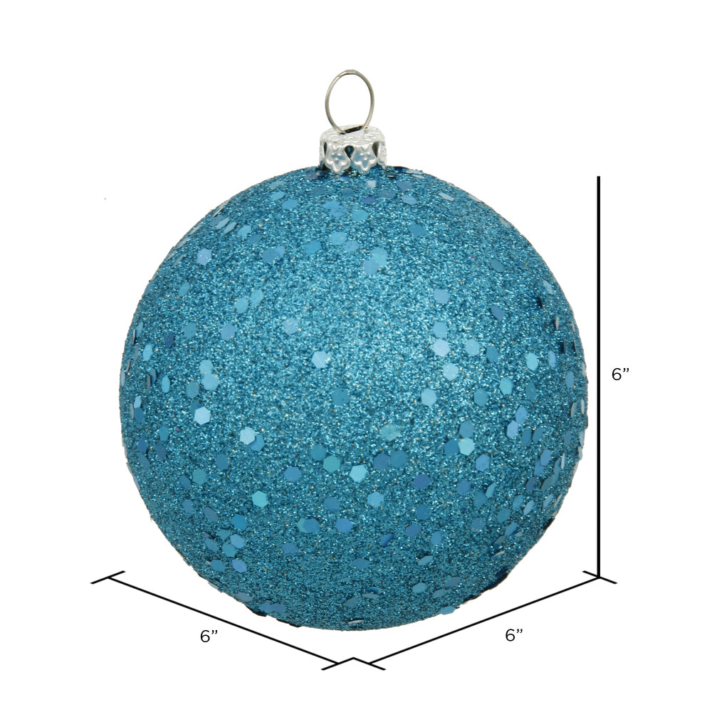 6" Shatterproof Ball Ornament - Turquoise - Sequin - Bag of 4 — view 2