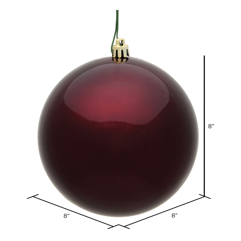 8" Shatterproof Ball Ornament - Burgundy - Candy - UV Treated — view 2