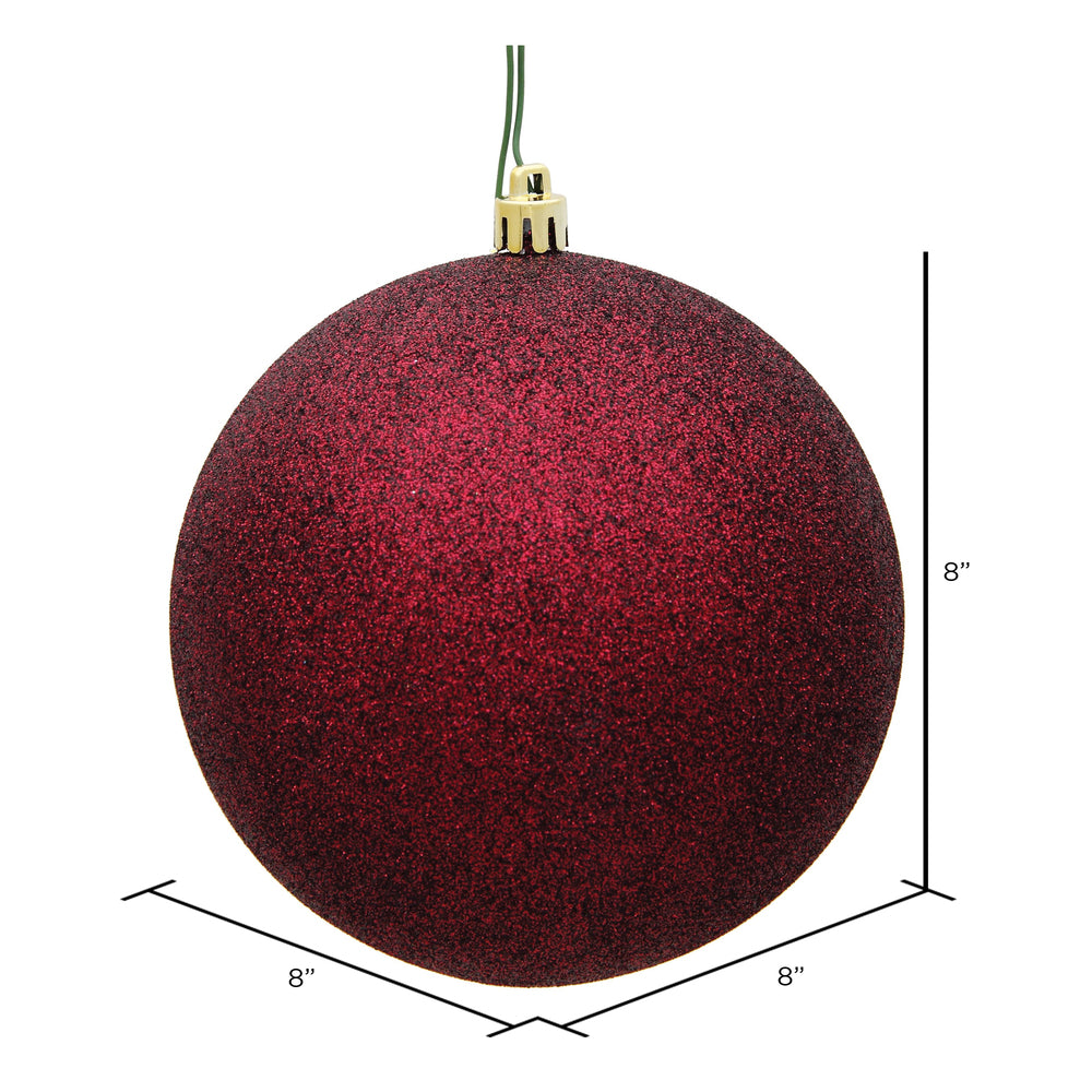 8" Shatterproof Ball Ornament - Burgundy - Glitter — view 2