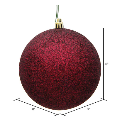 8" Shatterproof Ball Ornament - Burgundy - Glitter — view 2