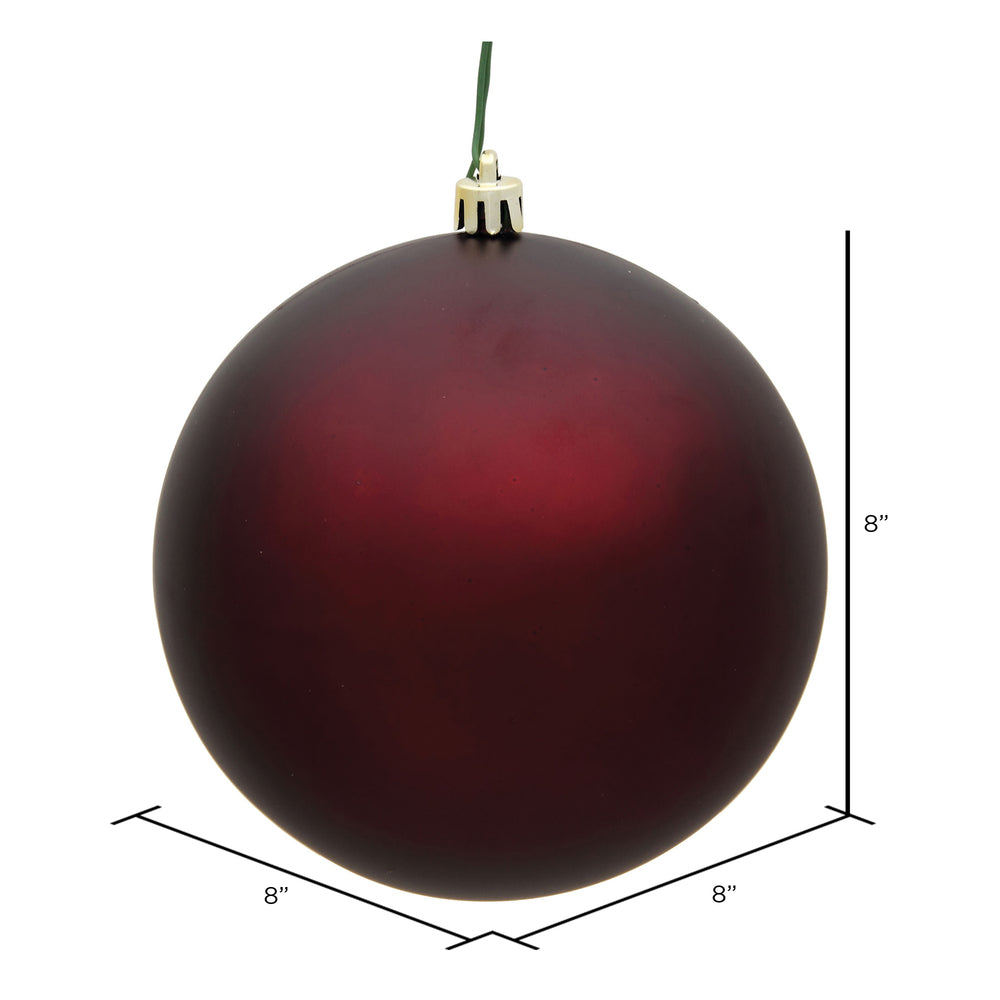 8" Shatterproof Ball Ornament - Burgundy - Matte - UV Treated — view 2