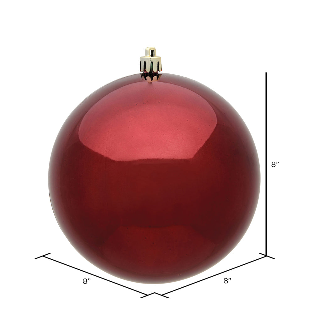 8" Shatterproof Ball Ornament - Burgundy - Shiny - UV Treated — view 2