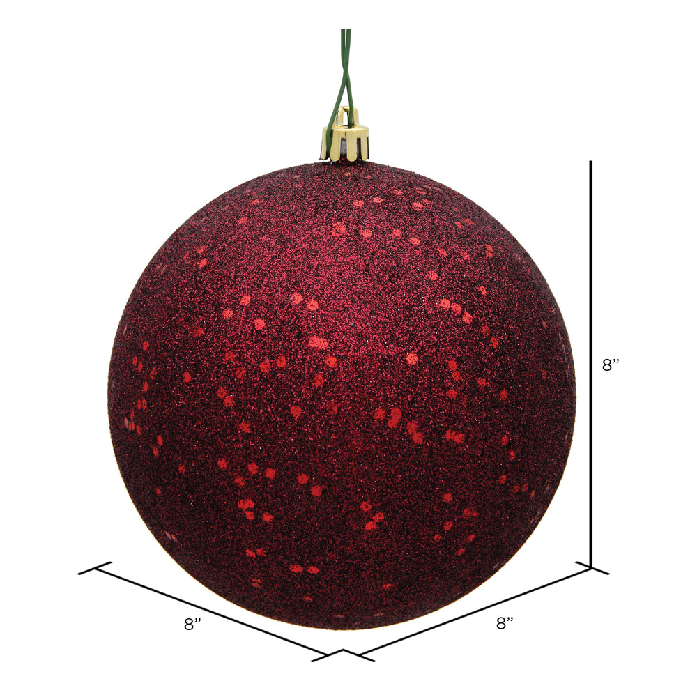 8" Shatterproof Ball Ornament - Burgundy - Sequin — view 2