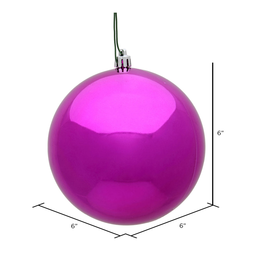 6" Shatterproof Ball Ornament - Fuchsia- Candy - UV Treated - Bag of 4 — view 2