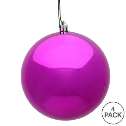6" Shatterproof Ball Ornament - Fuchsia- Candy - UV Treated - Bag of 4 — view 3