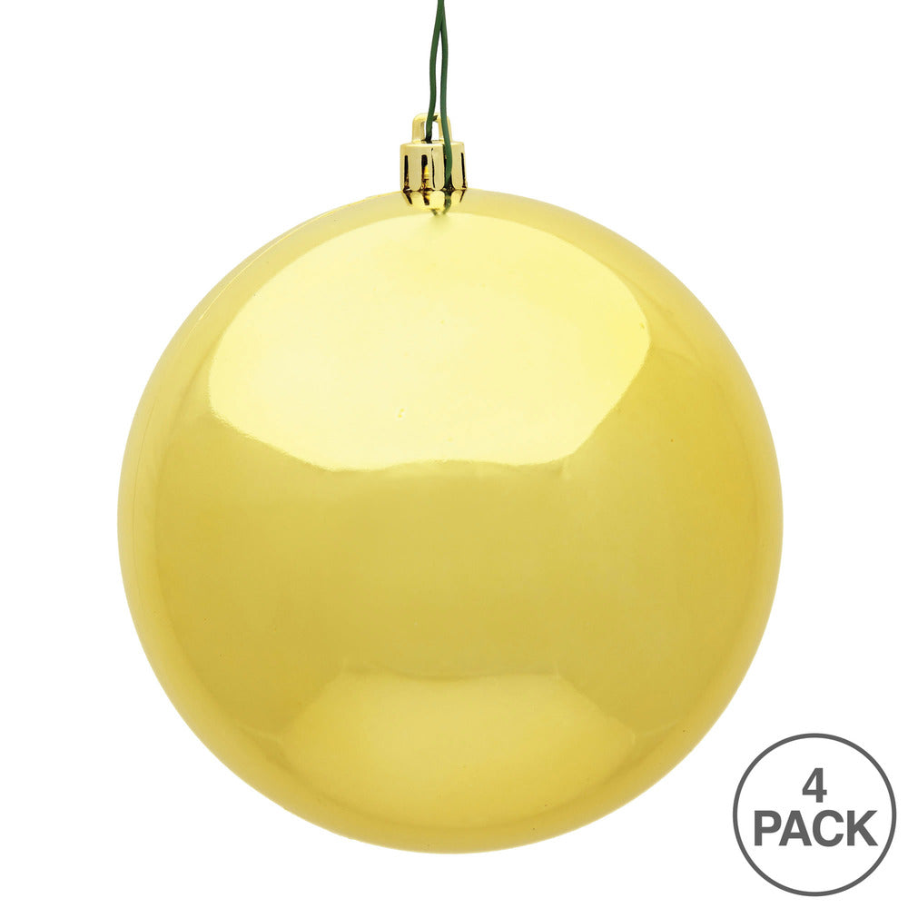 4" Shatterproof Ball Ornament - Honey Gold - Shiny - UV Treated - Bag of 6 — view 4