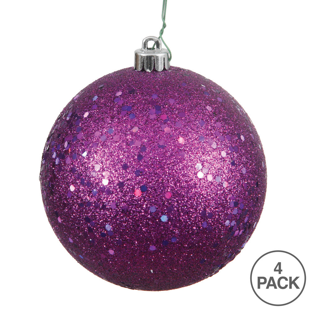 6" Shatterproof Ball Ornament - Plum - Sequin - Bag of 4 — view 3