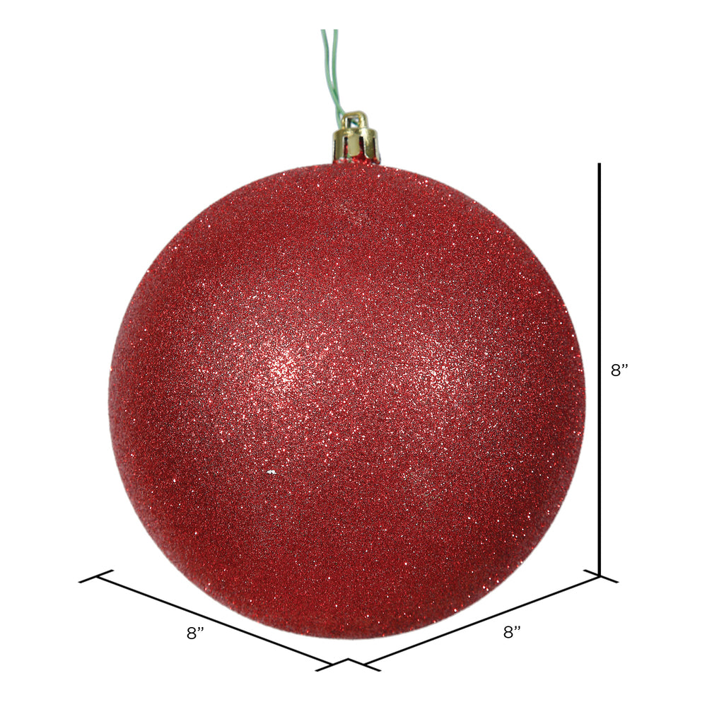 8" Shatterproof Ball Ornament - Red - Glitter — view 2
