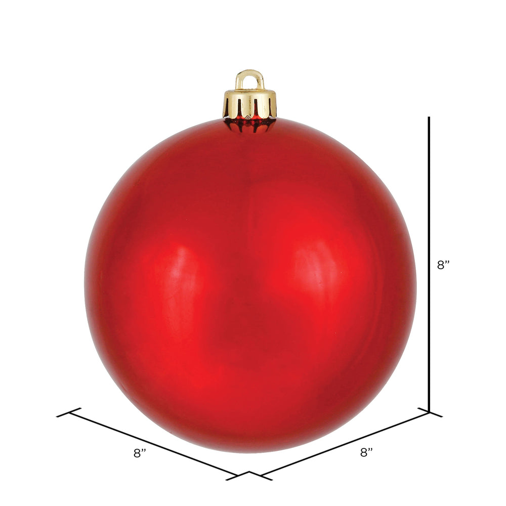 8" Shatterproof Ball Ornament - Red - Shiny - UV Treated — view 2
