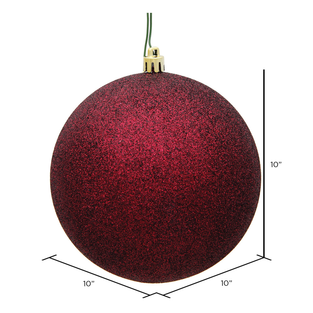 10" Shatterproof Ball Ornament - Burgandy - Glitter — view 2