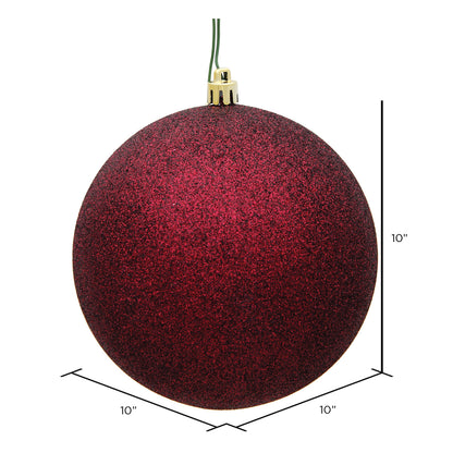 10" Shatterproof Ball Ornament - Burgandy - Glitter — view 2