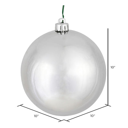 10" Shatterproof Ball Ornament - Silver - Shiny - UV Treated — view 2