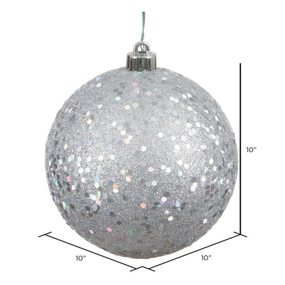10" Shatterproof Ball Ornament - Silver - Sequin — view 2