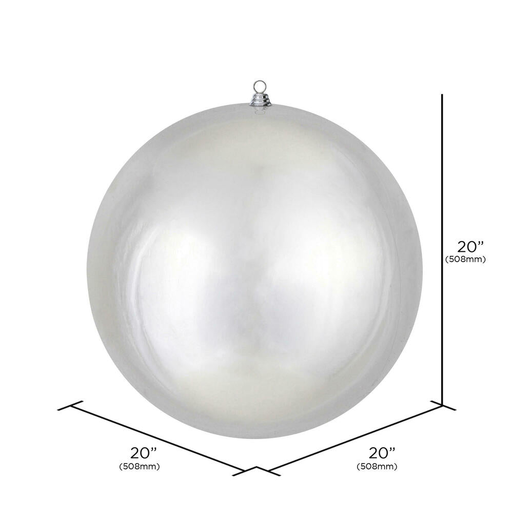 20" Oversized Shatterproof Ball Ornament - Silver - Shiny - UV Treated — view 2