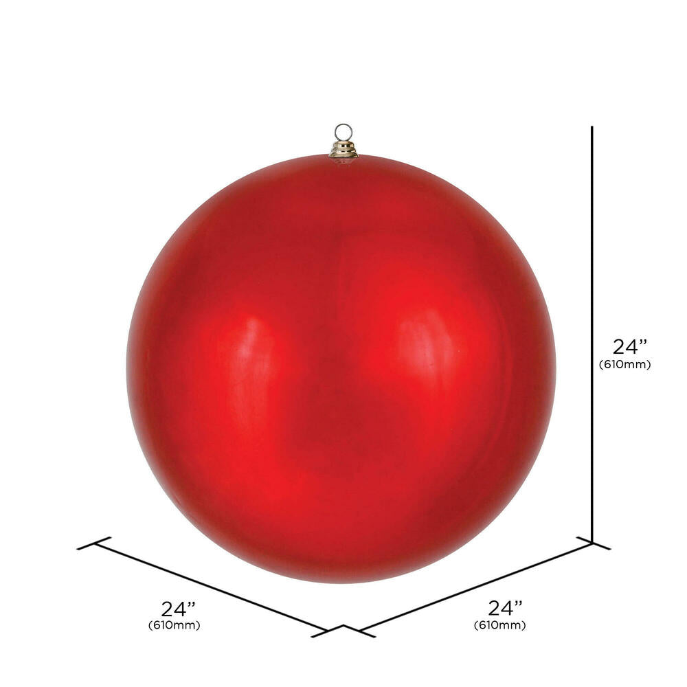 24" Oversized Shatterproof Ball Ornament - Red - Shiny - UV Treated — view 2