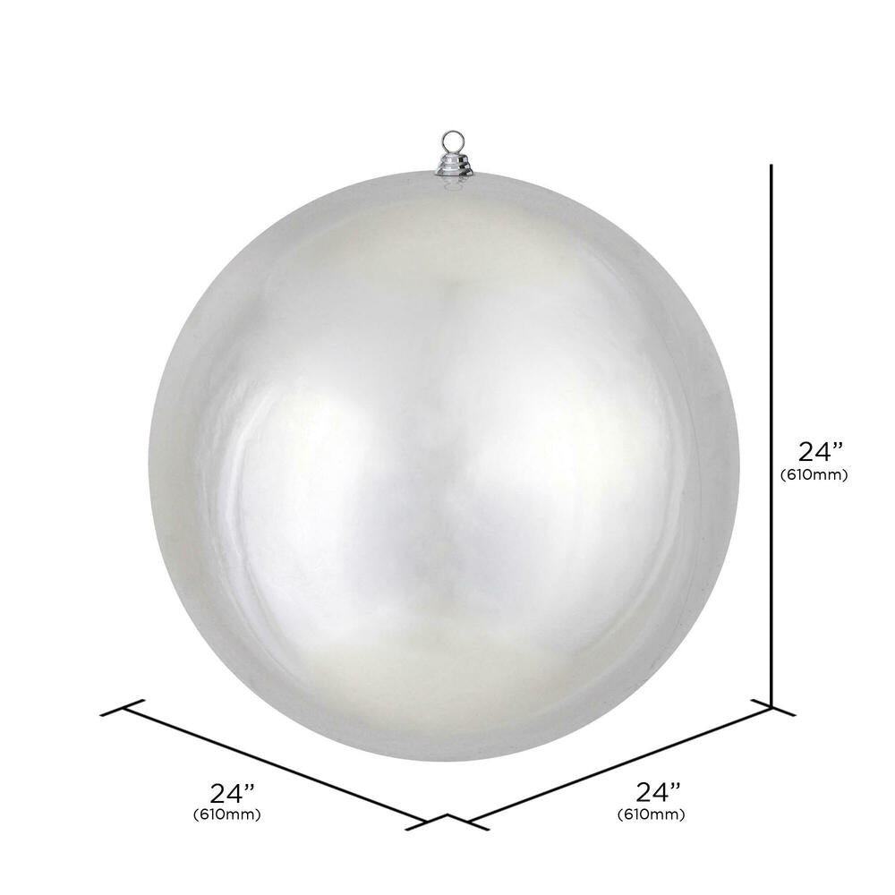 24" Oversized Shatterproof Ball Ornament - Silver - Shiny - UV Treated — view 2