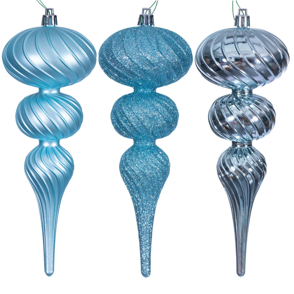 8" Swirl Finial Ornament - Baby Blue - Set of 6 — view 1