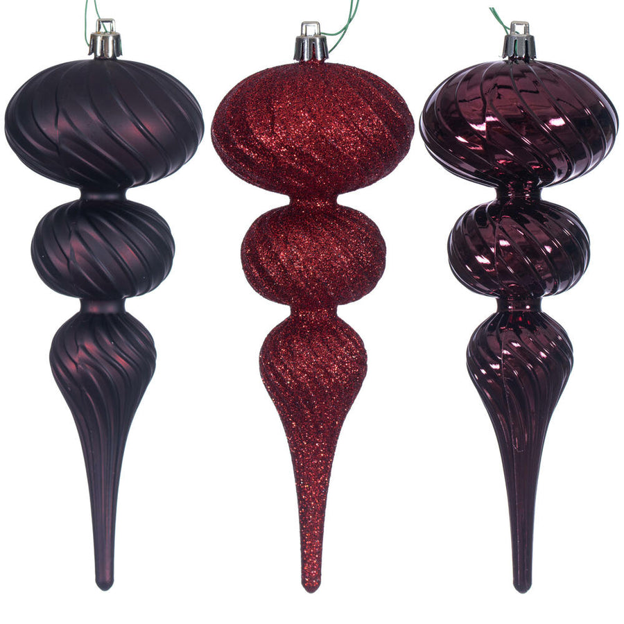 4" Swirl Finial Ornament - Burgundy - Set of 6 Burgundy