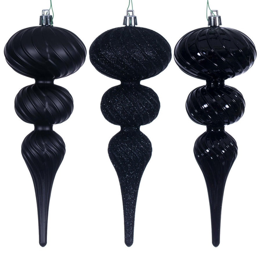 4" Swirl Finial Ornament - Black - Set of 6 Black