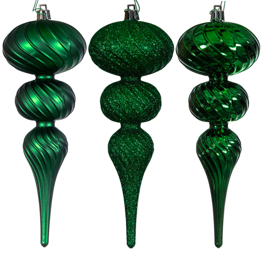 4" Swirl Finial Ornament - Green - Set of 6 Green