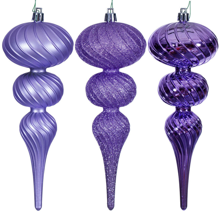 4" Swirl Finial Ornament - Lavender - Set of 6 Lavender