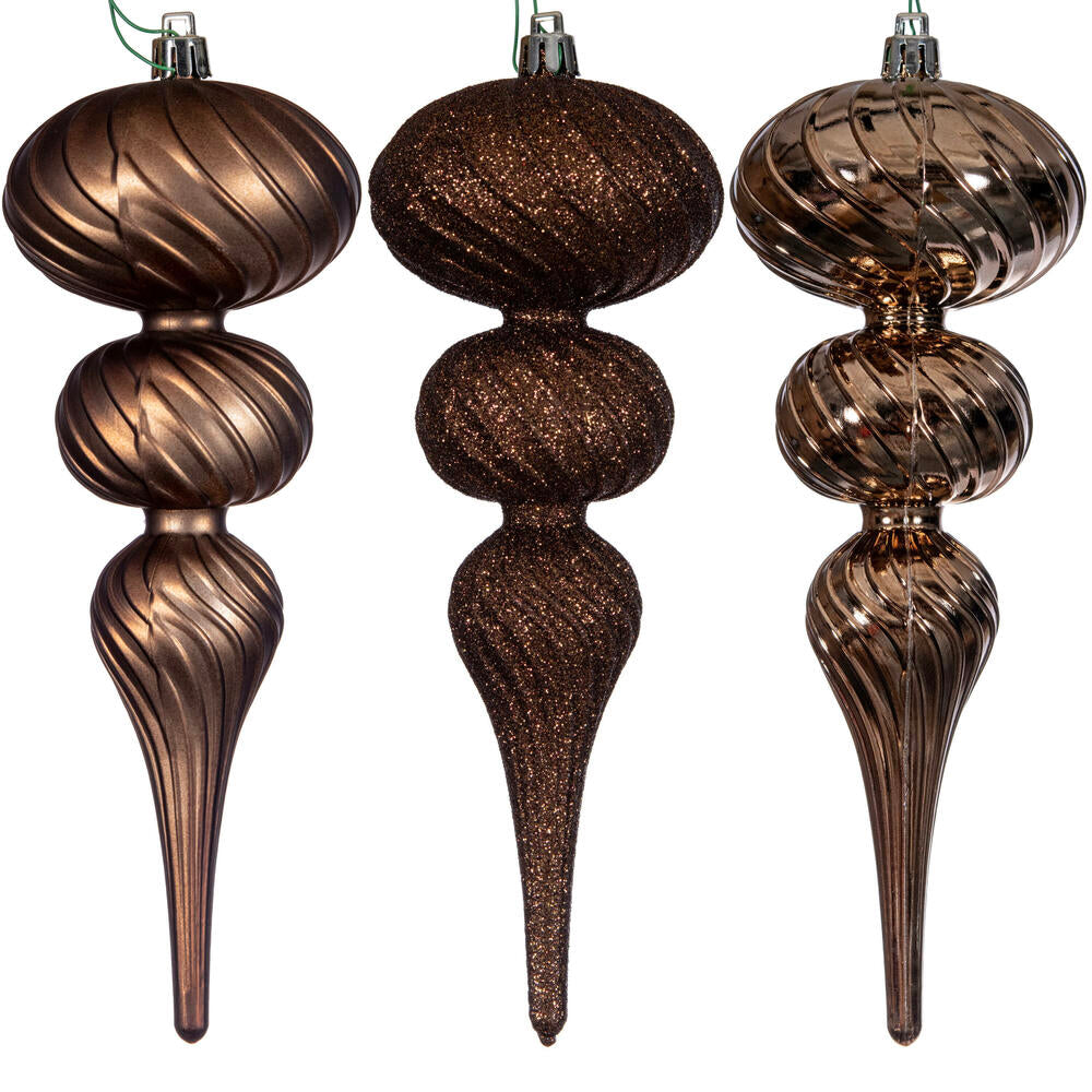 8" Swirl Finial Ornament - Mocha - Set of 6 — view 1