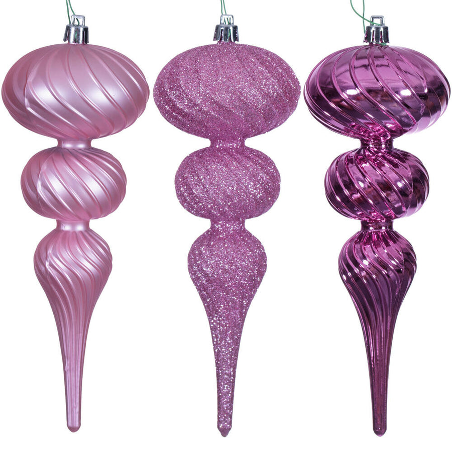 4" Swirl Finial Ornament - Pink - Set of 6 Pink
