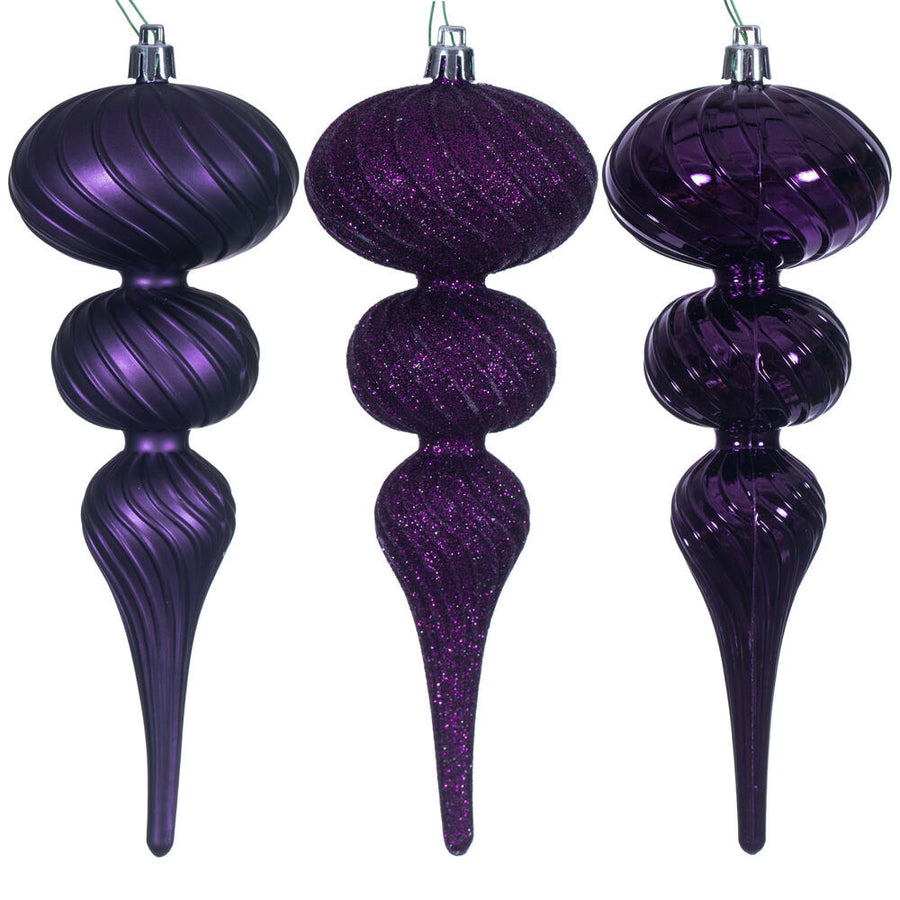 4" Swirl Finial Ornament - Plum - Set of 6 Plum
