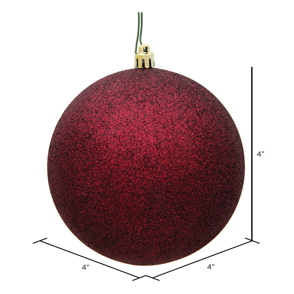 4" Shatterproof Ball Ornament - Burgundy - Glitter - Bag of 6 — view 3