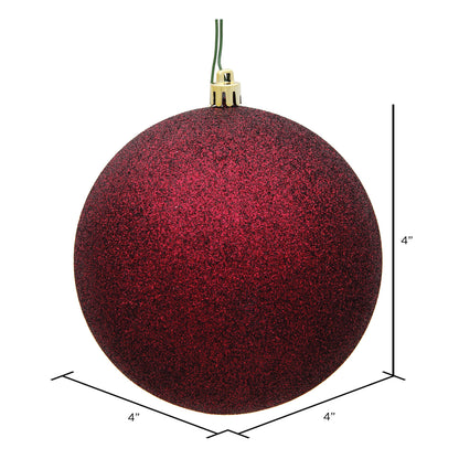 4" Shatterproof Ball Ornament - Burgundy - Glitter - Bag of 6 — view 3