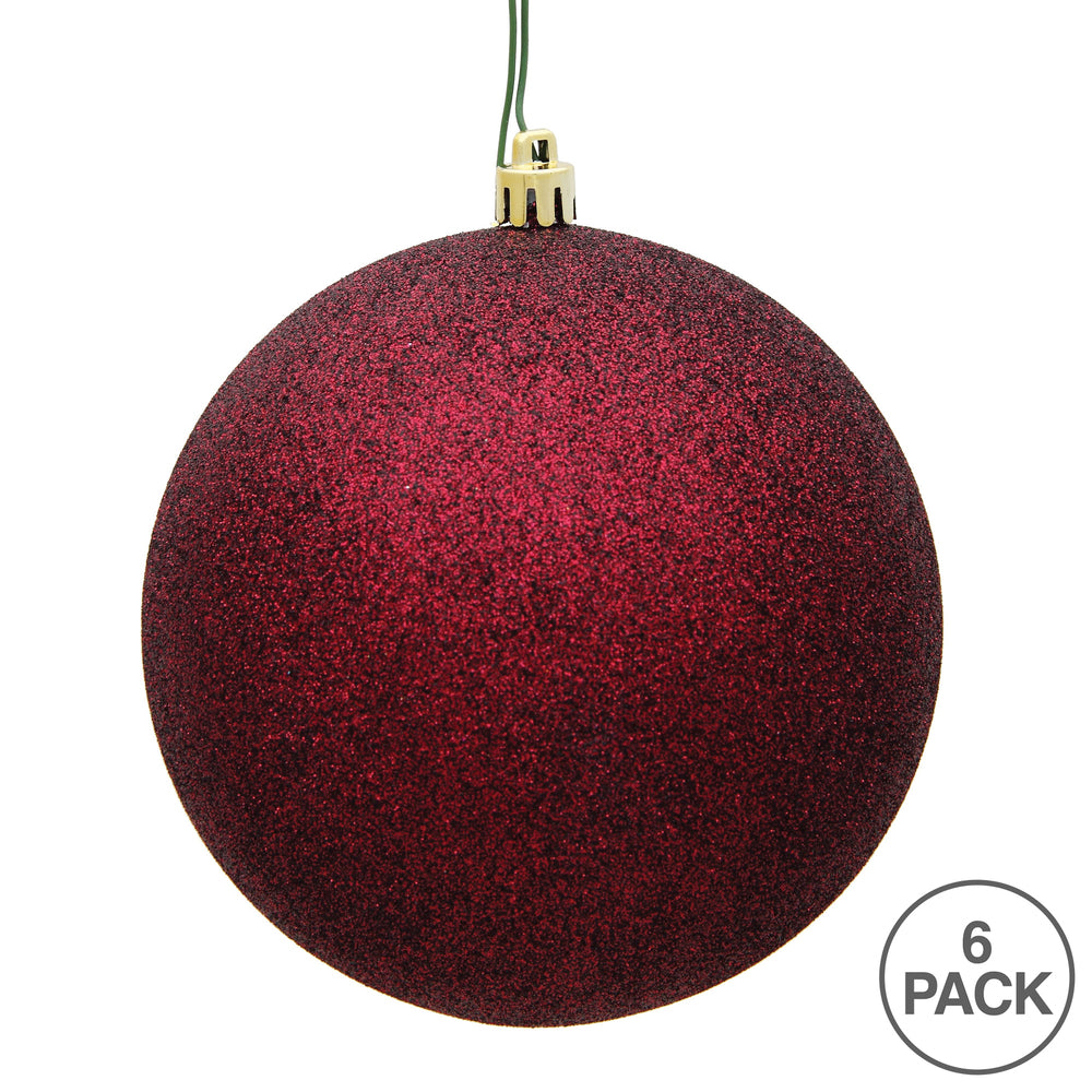 4" Shatterproof Ball Ornament - Burgundy - Glitter - Bag of 6 — view 4