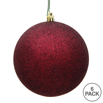 4" Shatterproof Ball Ornament - Burgundy - Glitter - Bag of 6 — view 4