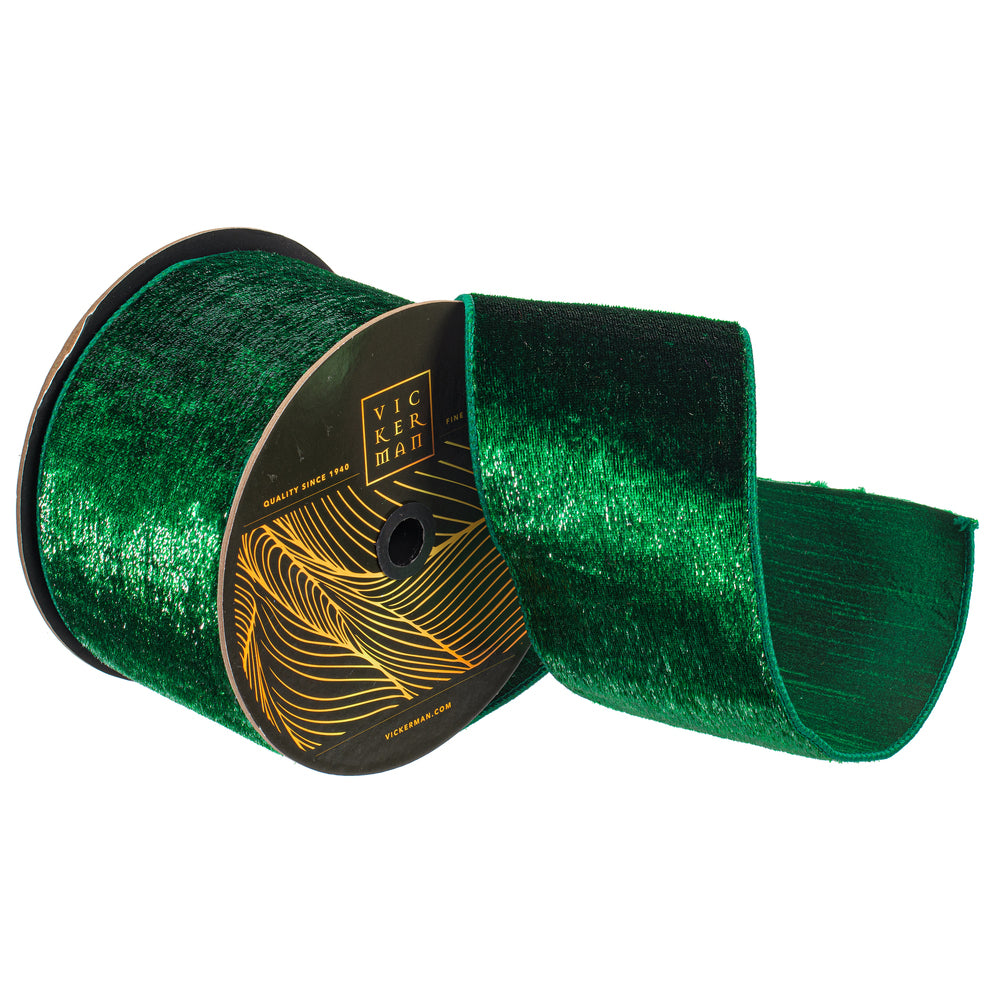 4" Ribbon - Velvet Luster - 10 Yard Roll - Emerald — view 1