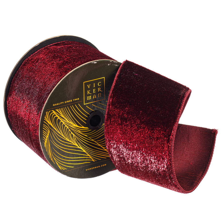 4" Ribbon - Velvet Luster - 10 Yard Roll - Burgundy Burgundy