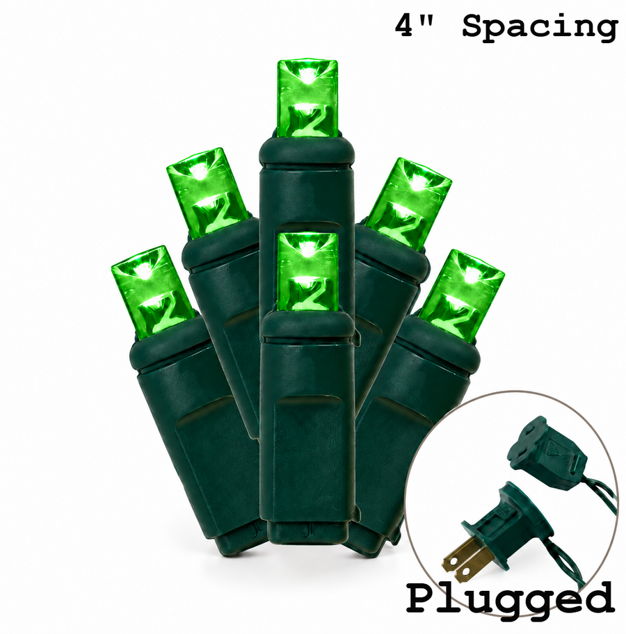 Green 5MM LED Light Set - 25 Lights - 4" Spacing - Green Wire