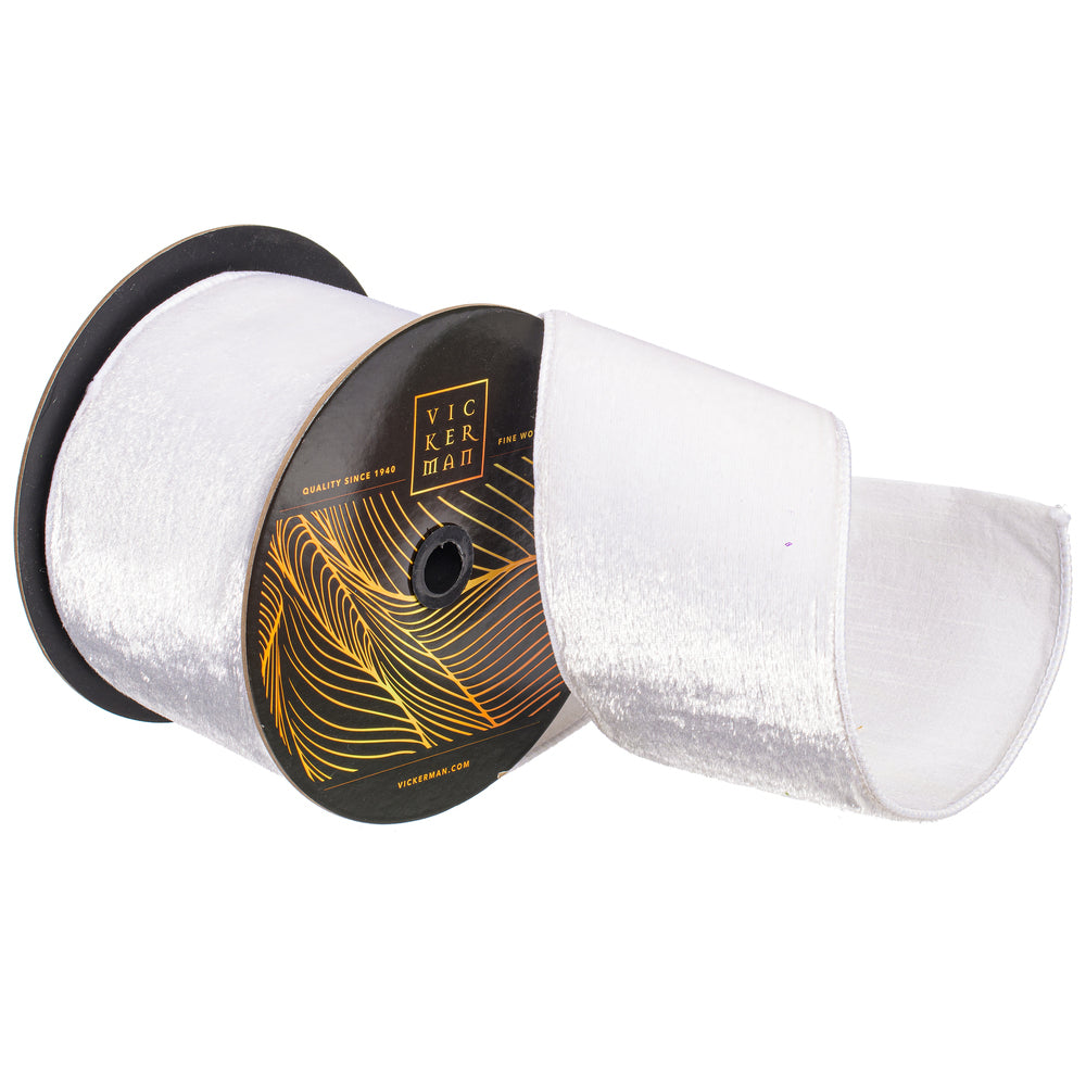 4" Ribbon - Velvet Luster - 10 Yard Roll - White — view 1