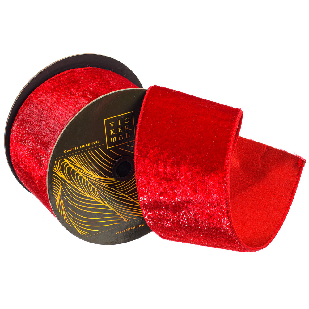 4" Ribbon - Velvet Luster - 10 Yard Roll - Red — view 1
