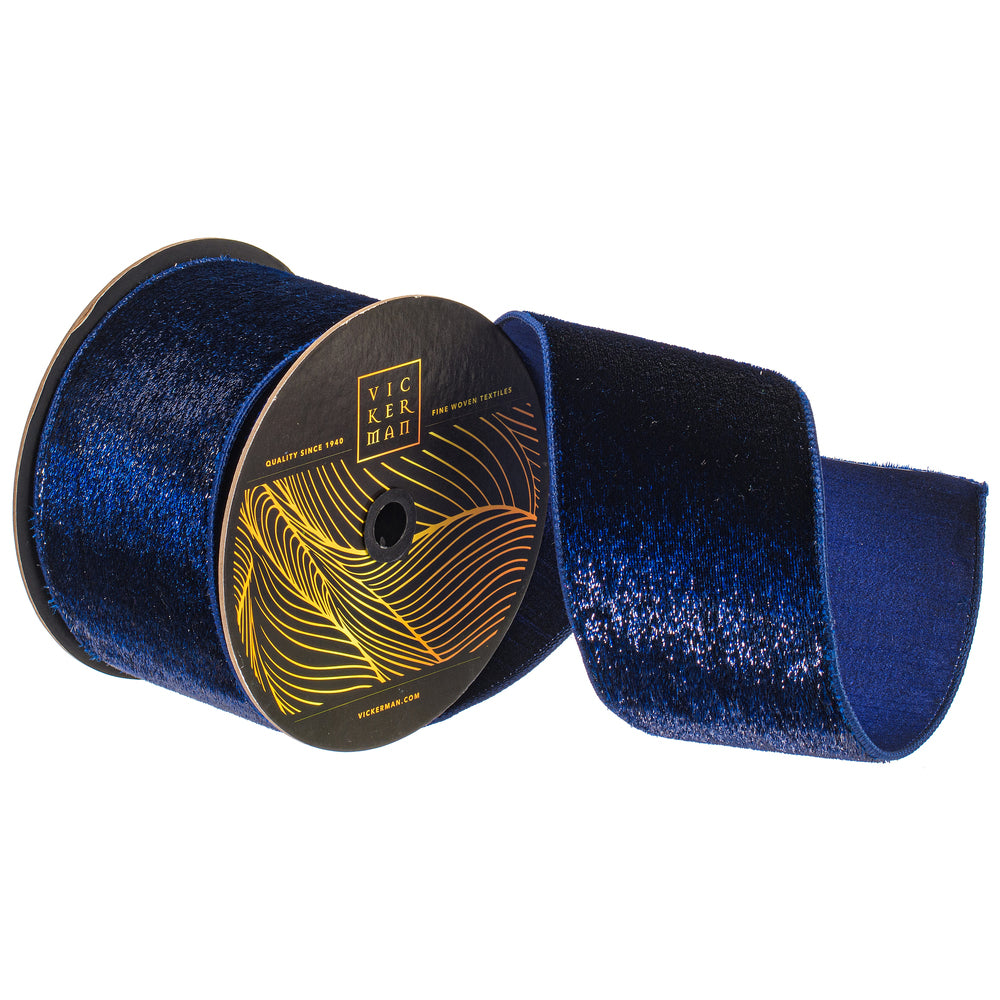 4" Ribbon - Velvet Dupion - 10 Yard Roll - Midnight Blue — view 1