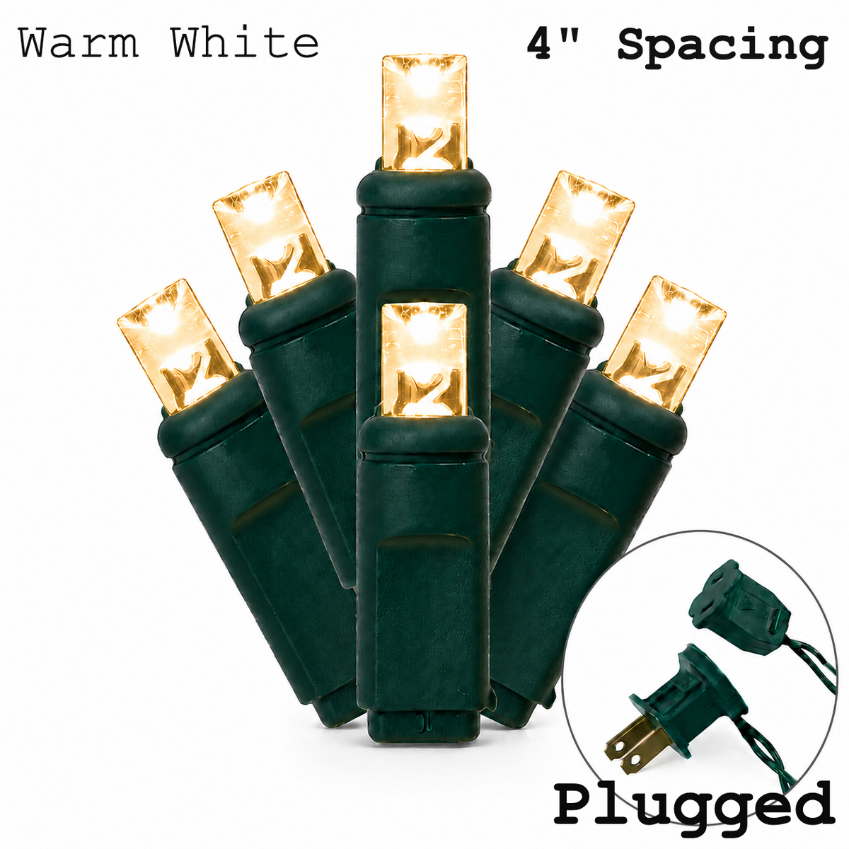 Warm White 5MM LED Light Set - 25 Lights - 4" Spacing - Green Wire — view 1