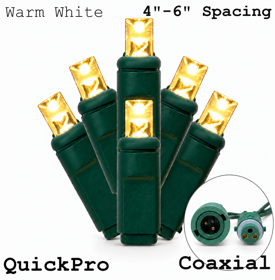 Warm White QuickPro 5MM LED Light Set - 50 Lights - 4-6" Spacing - Green Wire Warm White- 50 Ct - 4-6"- Green