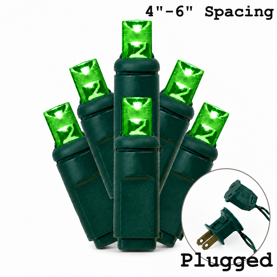 Green 5MM LED Light Set - 50 Lights - 4-6" Spacing - Green Wire
