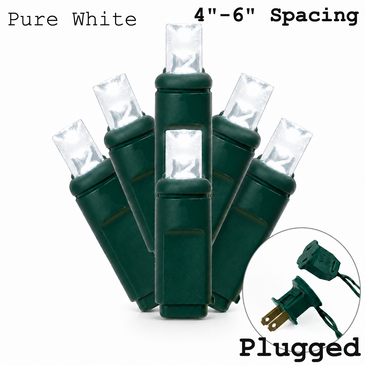Pure White 5MM LED Light Set - 50 Lights - 4-6" Spacing - Green Wire — view 1
