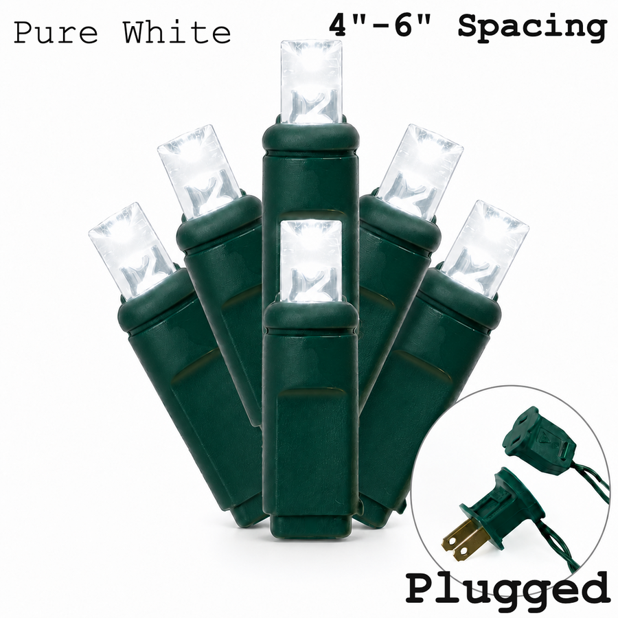 Pure White 5MM LED Light Set - 50 Lights - 4-6" Spacing - Green Wire