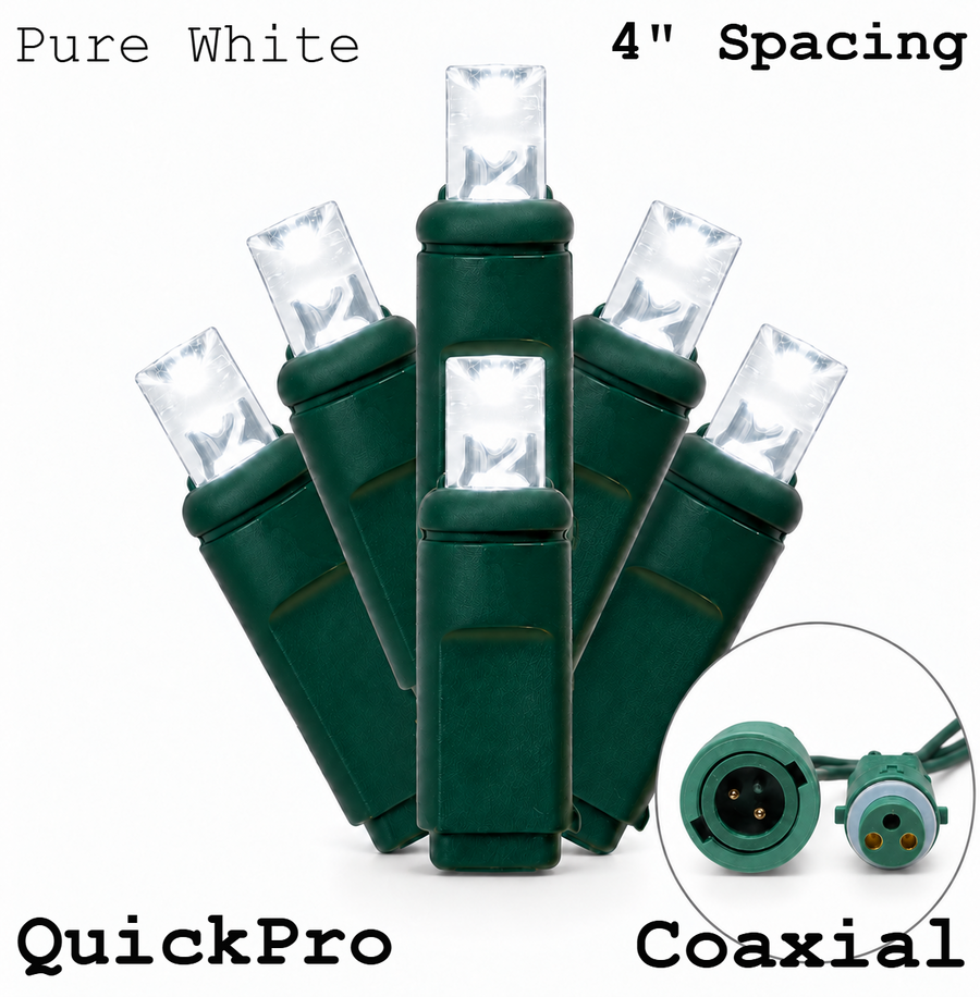 Pure White QuickPro 5MM LED Light Set - 70 Lights - 4" Spacing - Green Wire