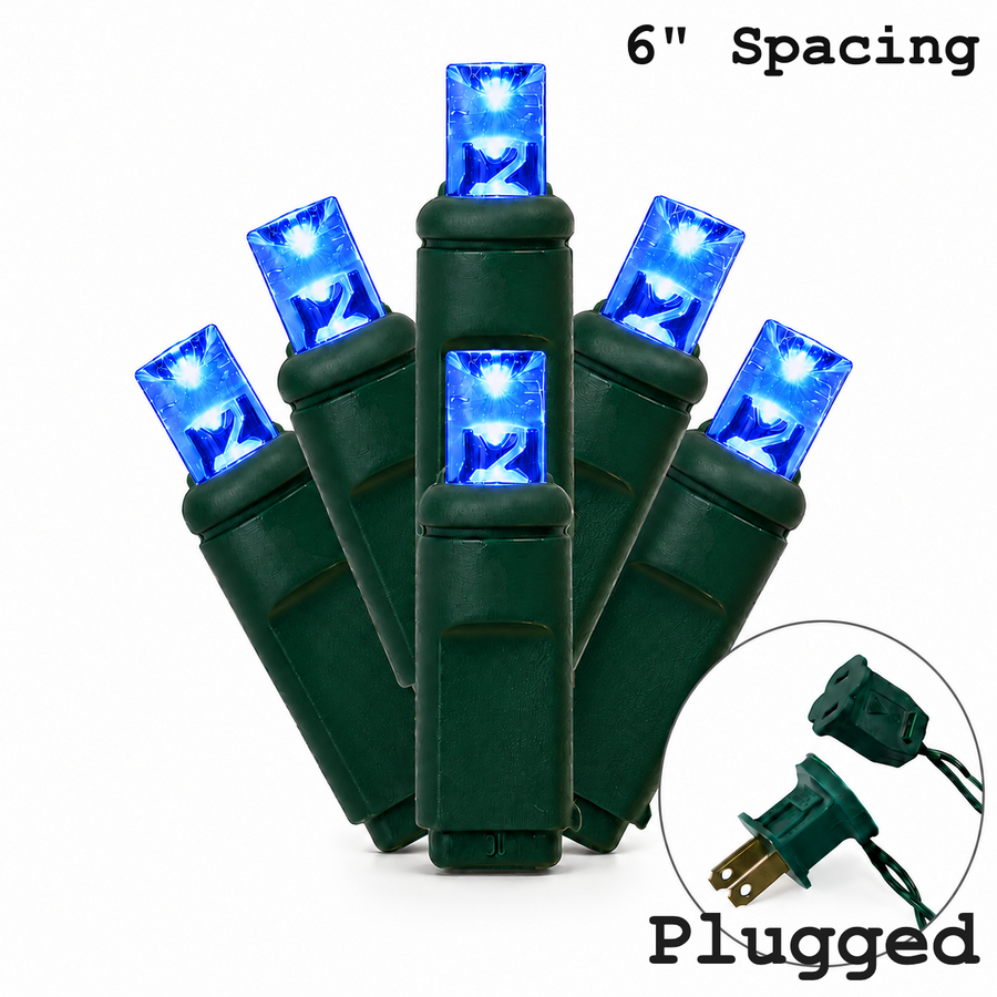 5MM 50L Light Set BALLED - 6" Green Cord - BLUE Blue- 50 Ct - 6"- Green