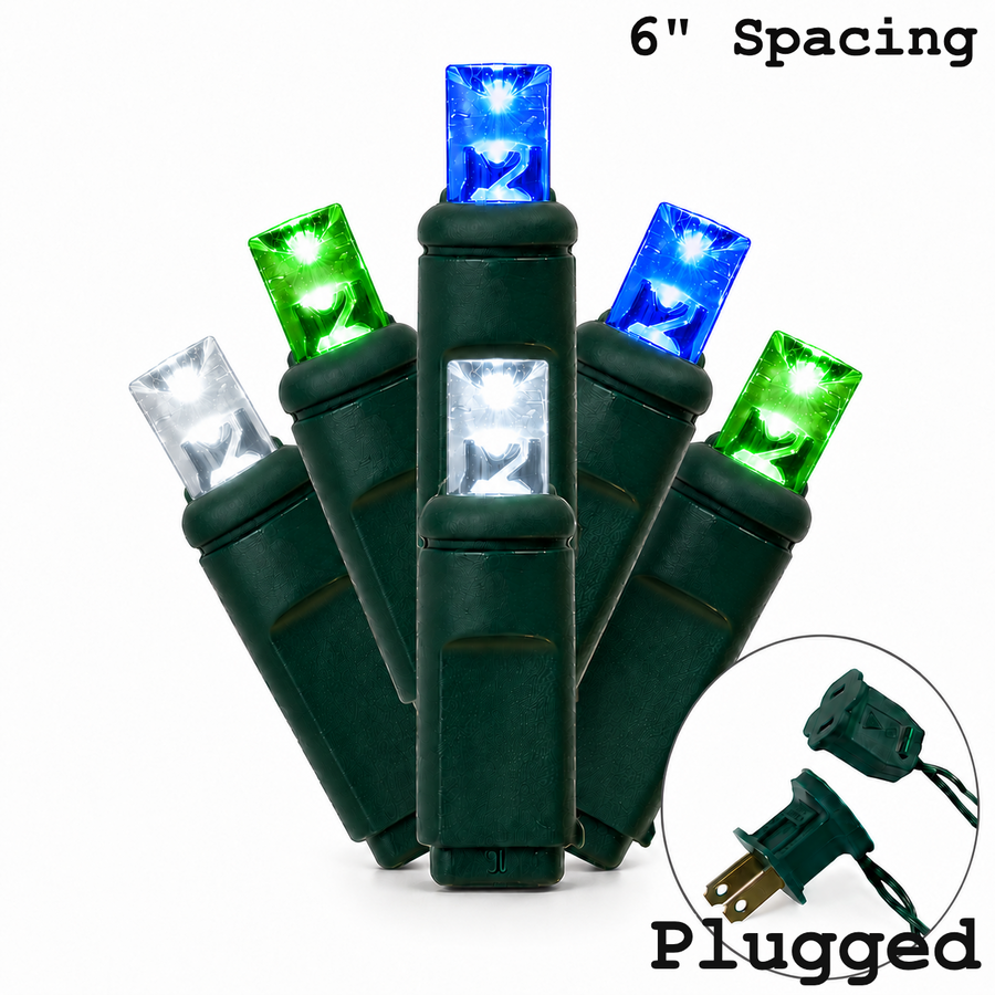 5MM 50L Light Set BALLED - 6" Green Cord - WINTERGREEN STROBE(B/G/B/G/B/CWS)