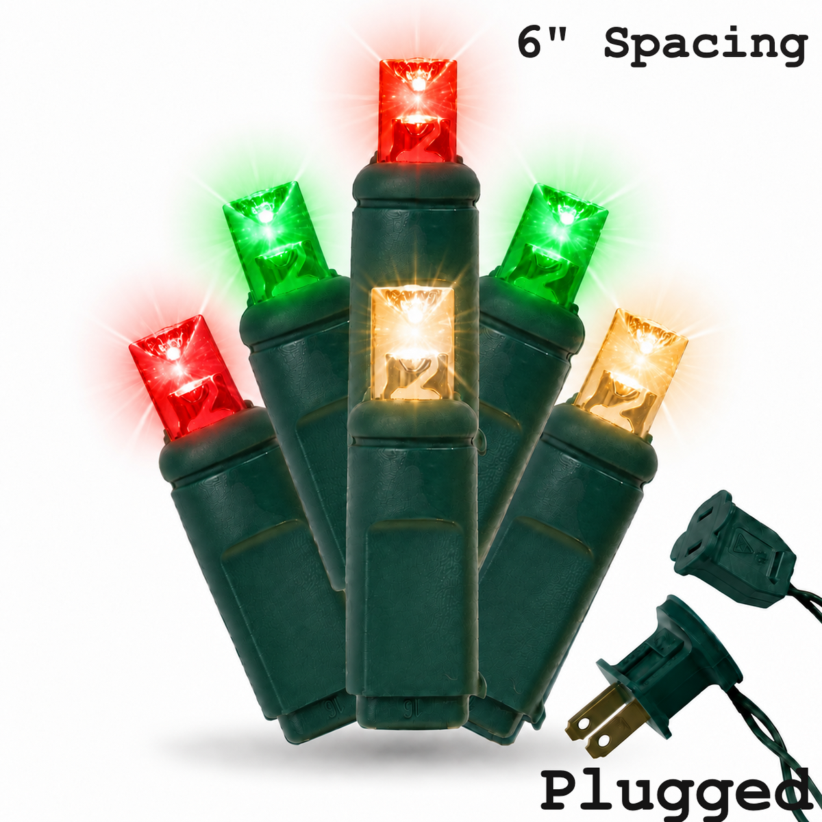 5MM 50L Light Set BALLED - 6" Green Cord - TRADITIONAL MULTI(R/G/WWF) — view 1